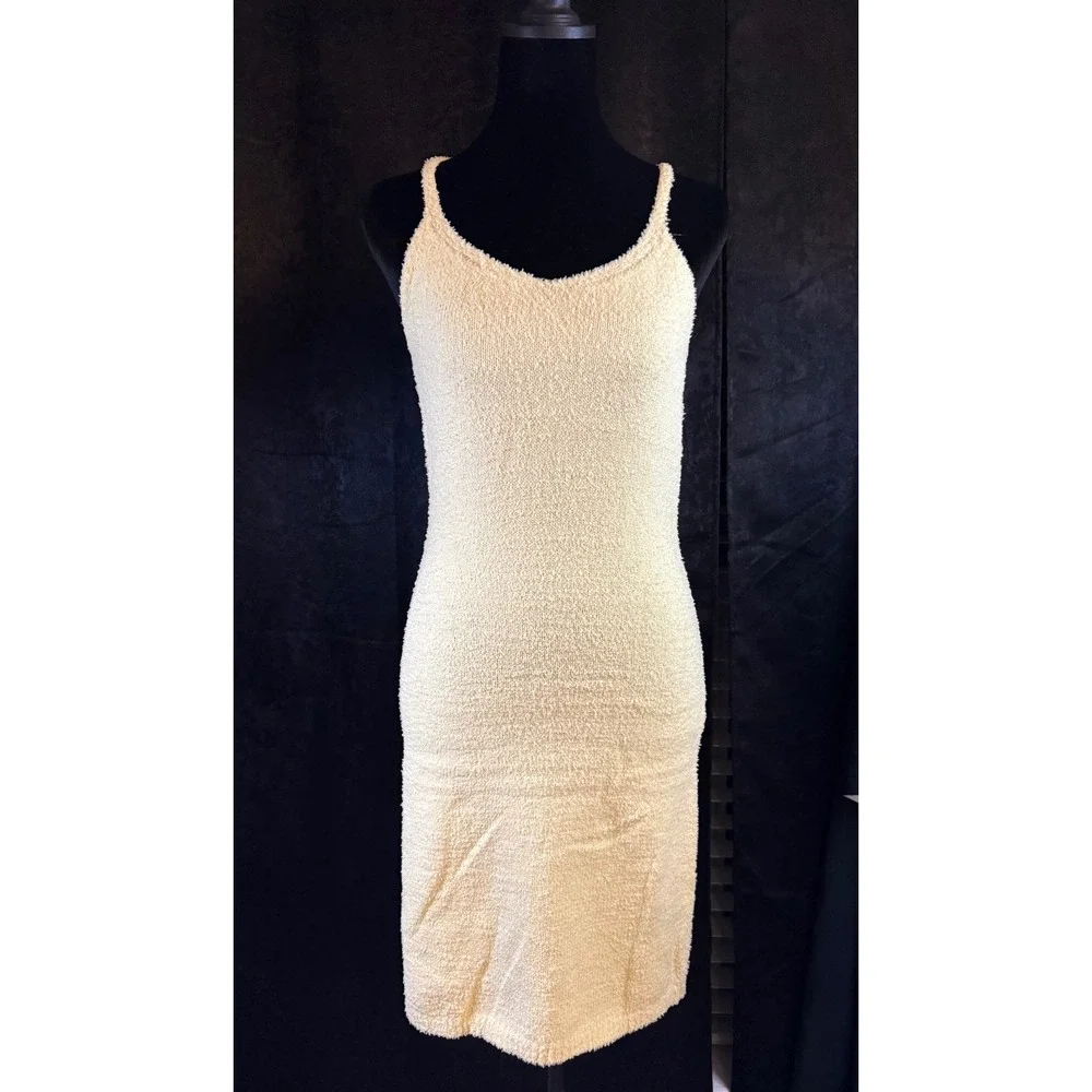 Paper Moon Cream Fuzzy Knit Sleeveless V-Neck Midi Dress PD15824 Womens Size M